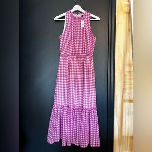 LOFT racer-neck checked midi-dress